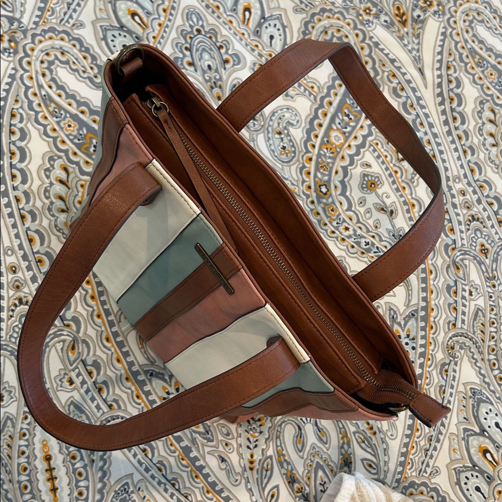 FRYE AND CO. Multicolor Striped Leather Tote - Brown, White, Pink, Blue - Picture 6 of 11